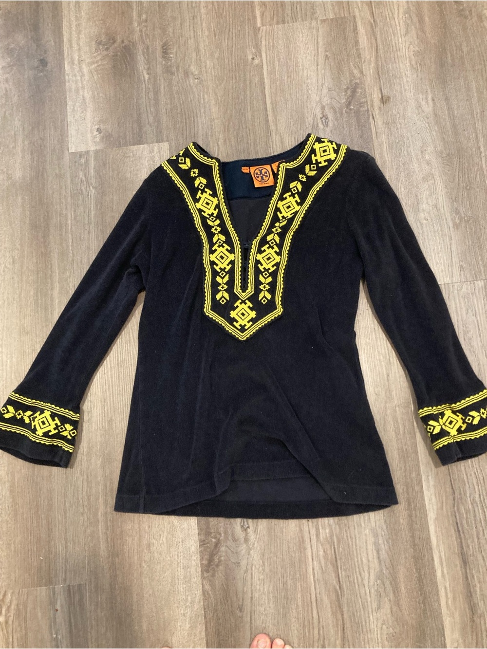 Tory Burch Navy BlueTerrycloth Embroidered Tunic Top Women S Aztec